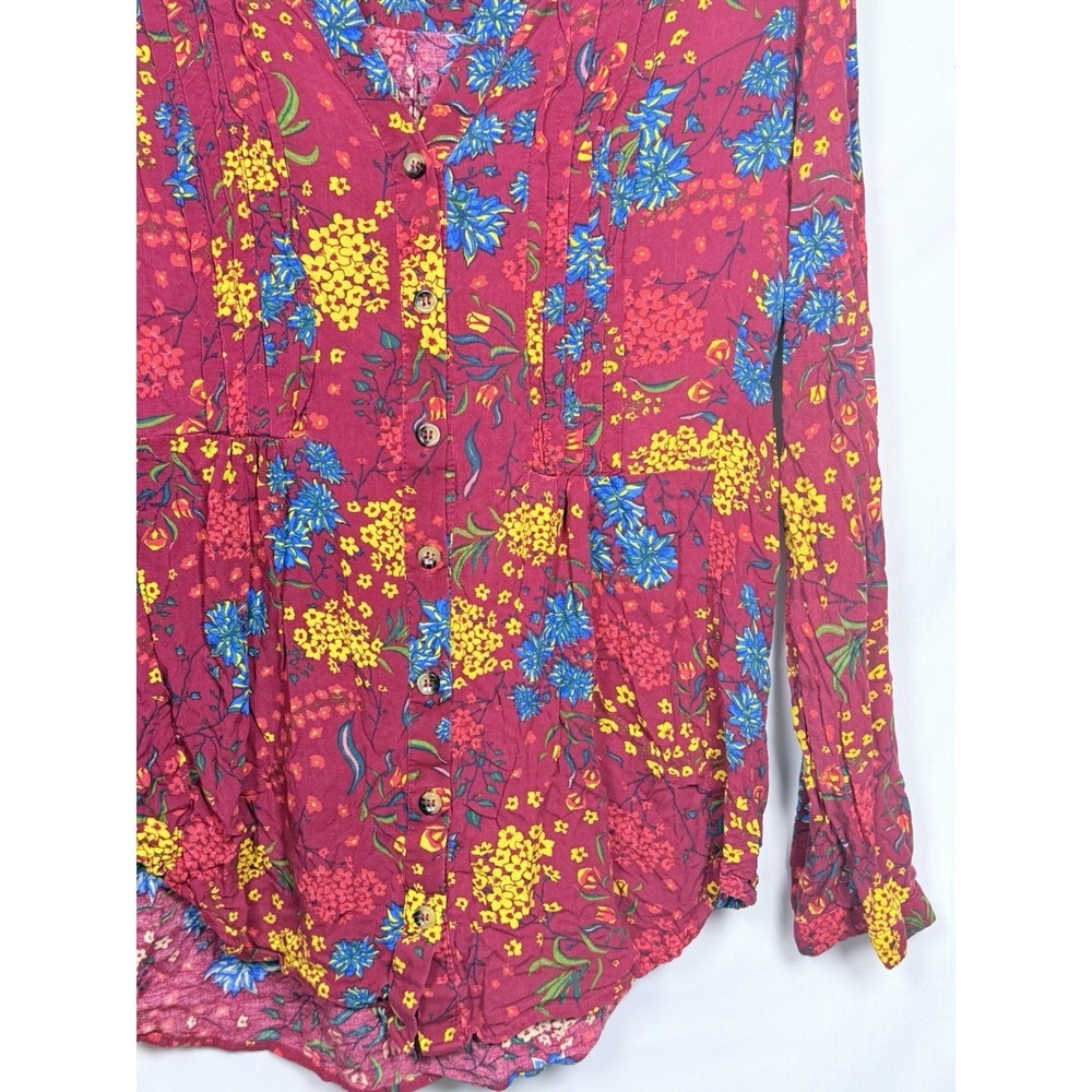 Maeve Anthropologie Blouse Womens M Pink Floral Boho Viscose Button Peasant Top - Picture 4 of 13